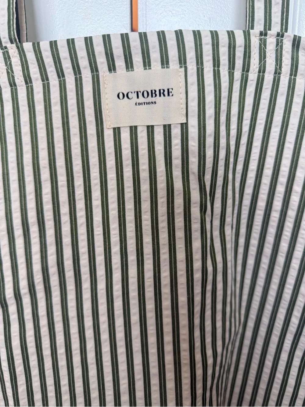OCTOBRE Green & Cream Striped Canvas Tote Bag